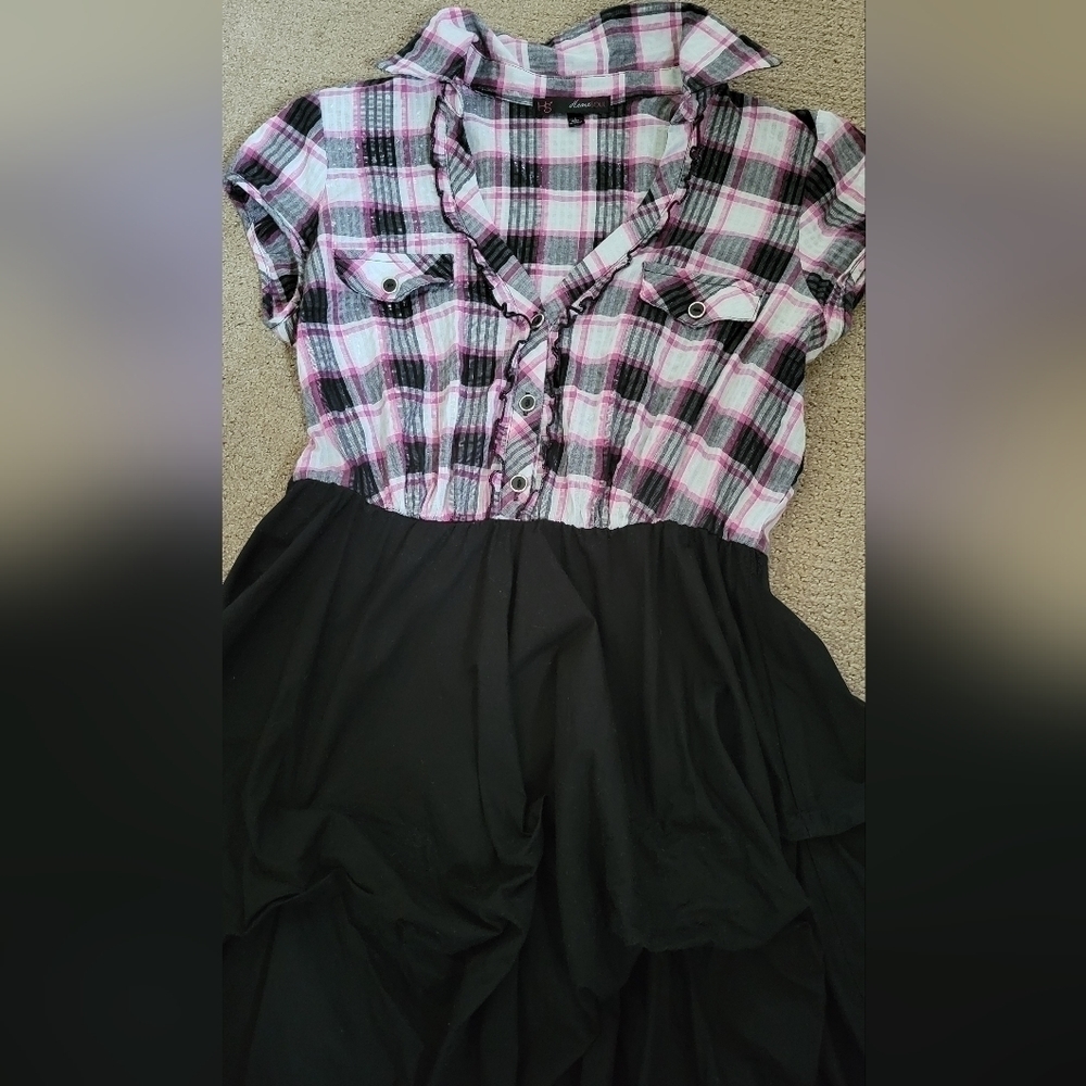 Heart & Soul Black & Pink Plaid Ruched Bubble Bottom Dress - Picture 3 of 10